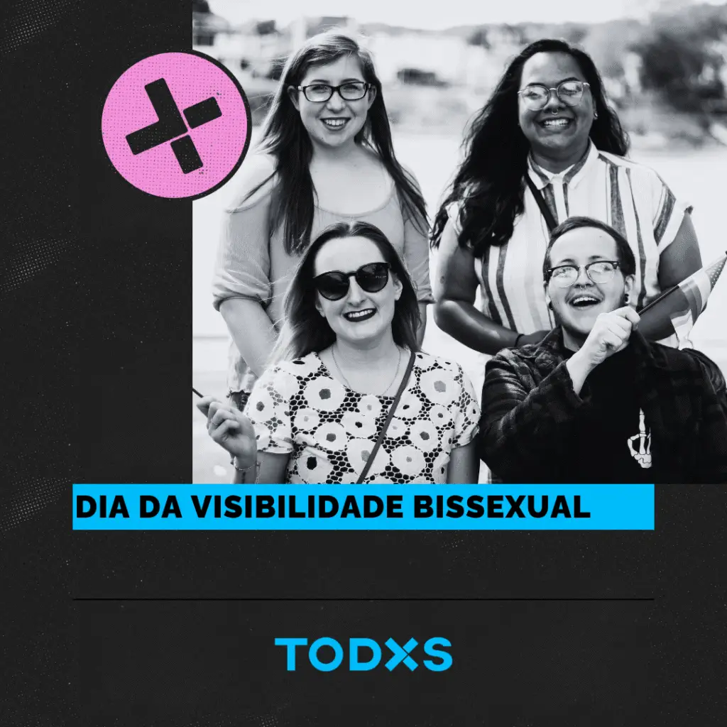 Mulheres e pessoas diversas celebrando o Dia da Visibilidade Bissexual, promovendo inclusão, respeito e direitos LGBTQIA+ no Brasil.